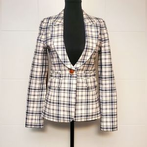 Smythe Peak Lapel Blazer - White/Navy Plaid w/ Leather Elbow Patches